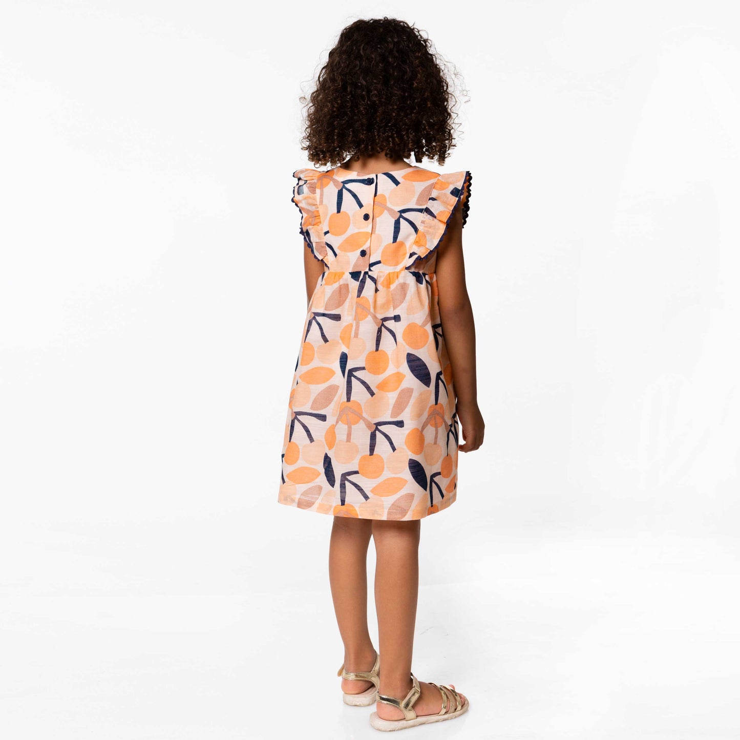 Printed Dress With Frill Peach Cherry