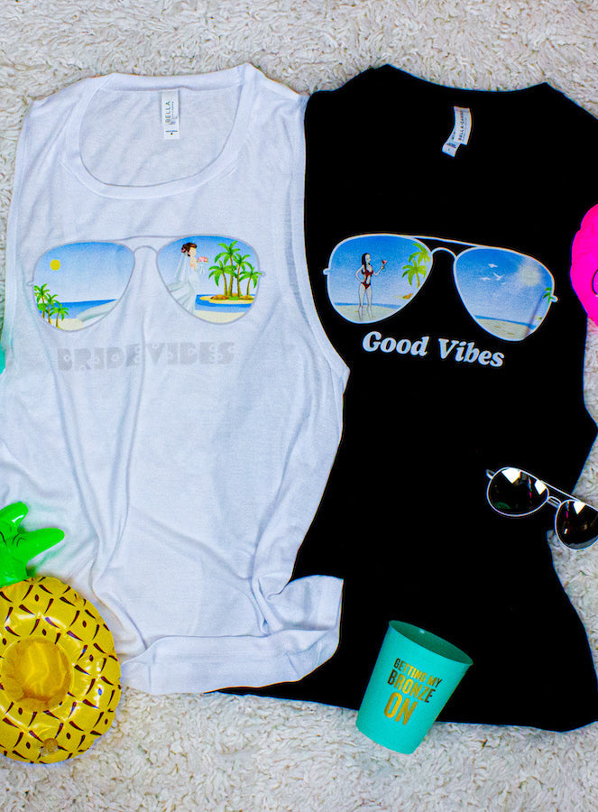 Aviator Bride Vibes π | Beach Vibes - Bachelorette Beach Party Flowy Muscle Tank Tops