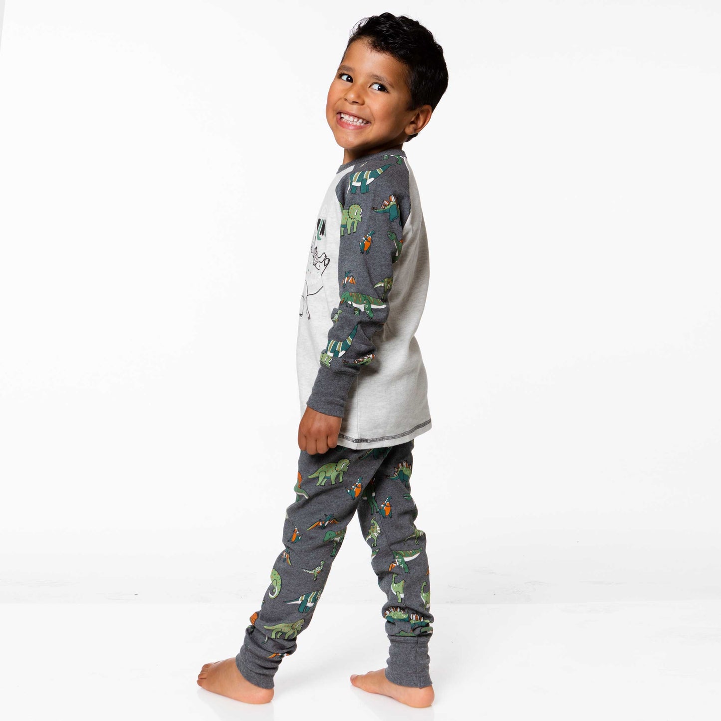 Organic Cotton Two Piece Pajama Set Dark Grey Mix