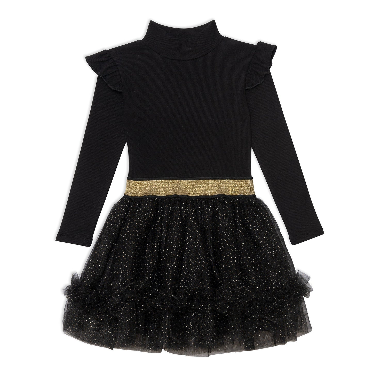 Dress With Frill Black With Gold Sparkle