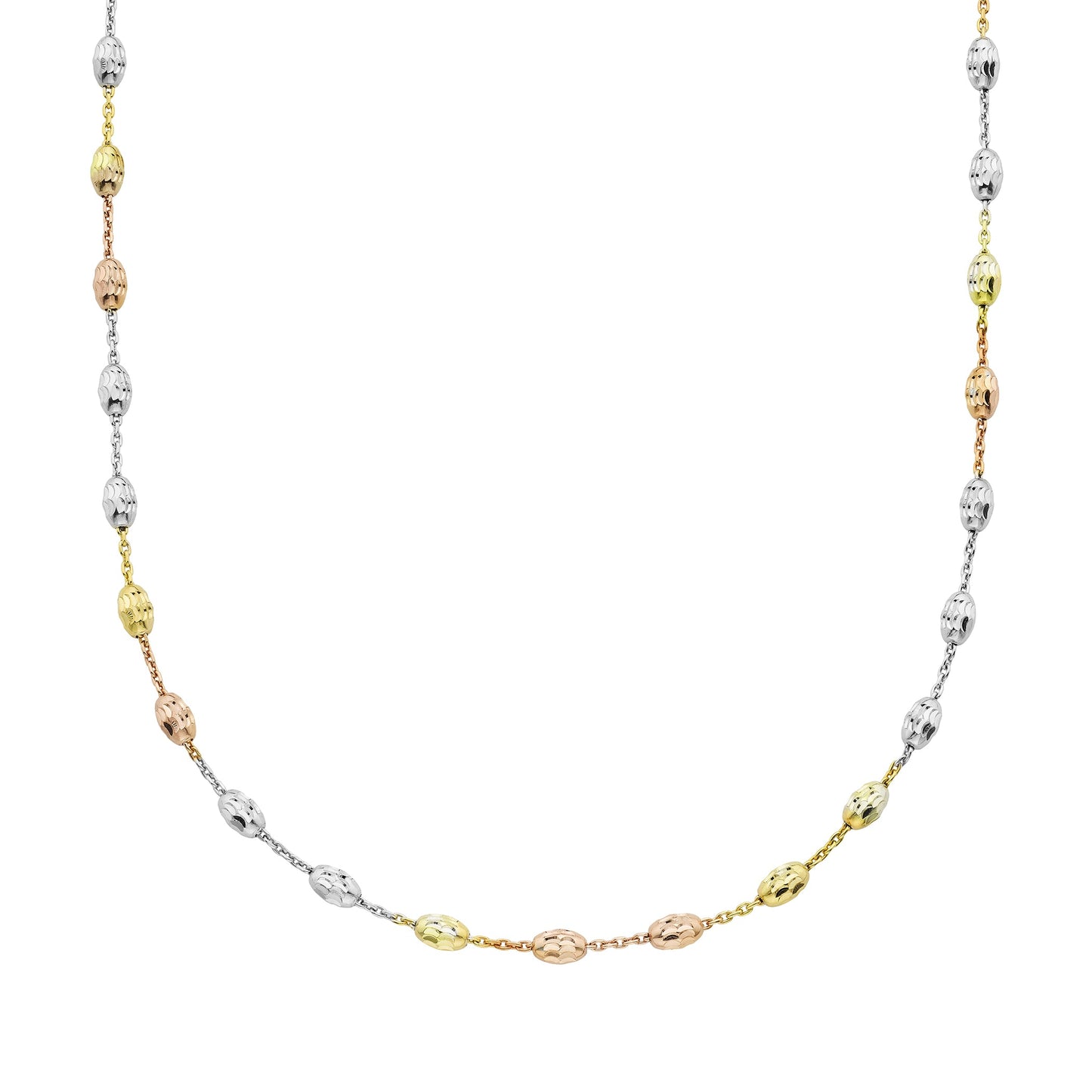 Tri-Tone Sterling Silver Moon Cut Chain Necklace