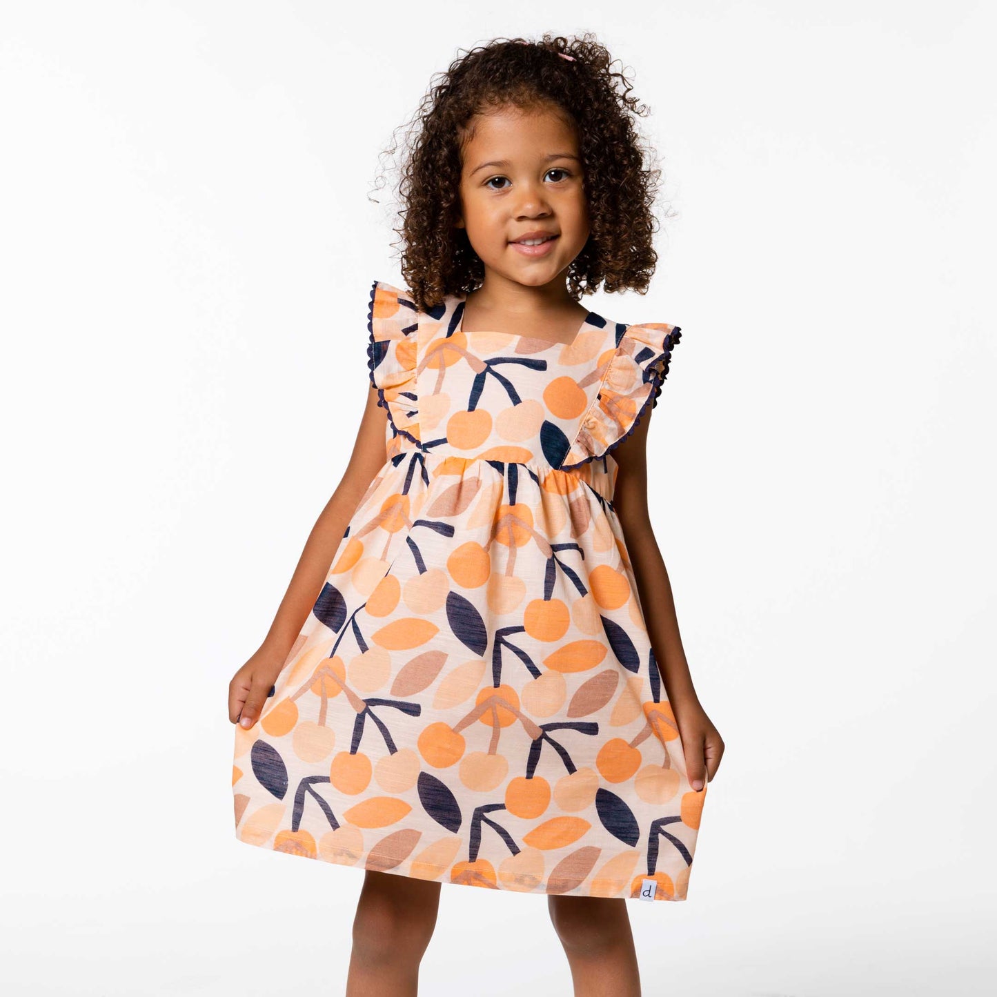 Printed Dress With Frill Peach Cherry