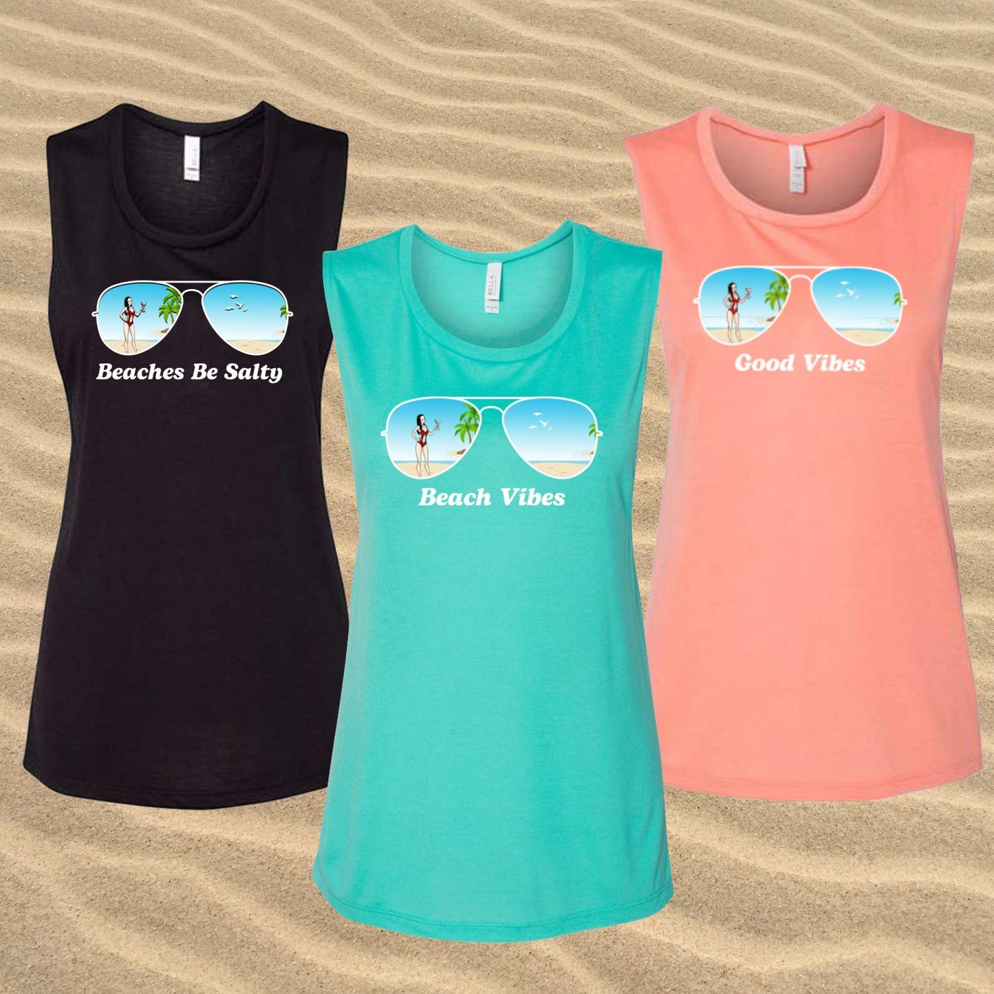 Aviator Bride Vibes π | Beach Vibes - Bachelorette Beach Party Flowy Muscle Tank Tops