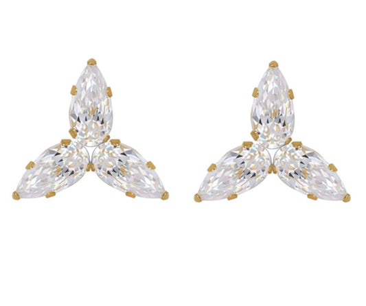 14k Gold Dainty Cubic Zirconia Cluster Stud Earrings