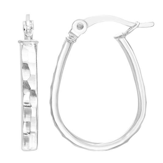 Sterling Silver Textured Oval Hoops