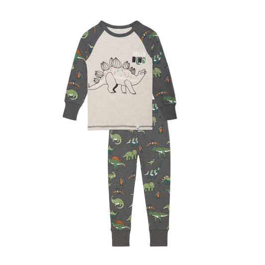 Organic Cotton Two Piece Pajama Set Dark Grey Mix