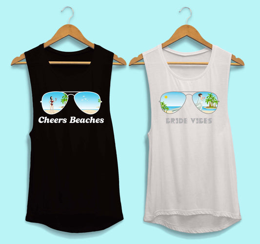 Aviator Bride Vibes 😎  | Beach Vibes - Bachelorette Beach Party Flowy Muscle Tank Tops