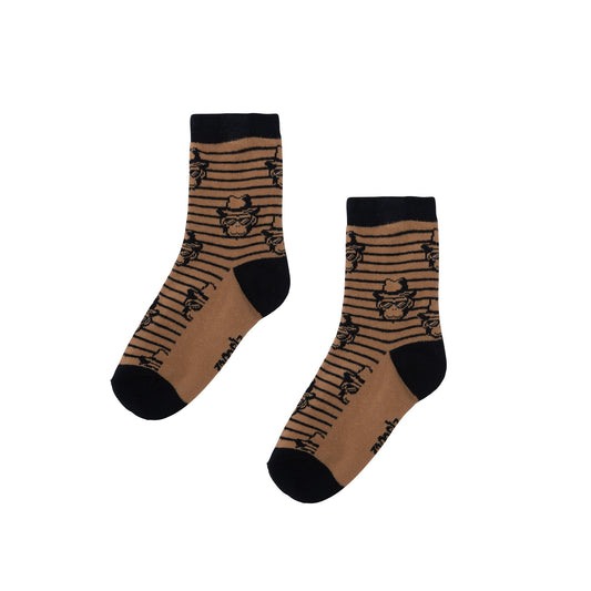 Pattern Socks Tan Monkey Print