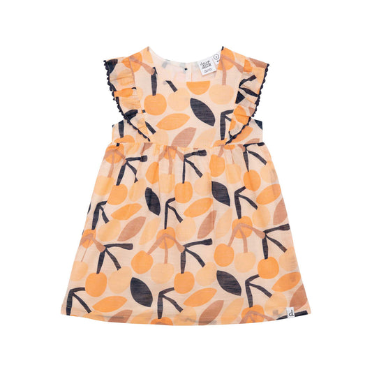Printed Dress With Frill Peach Cherry